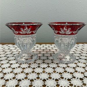 Mikasa’s cut to clear Ruby Red and Clear pair of Glasses or votive holders